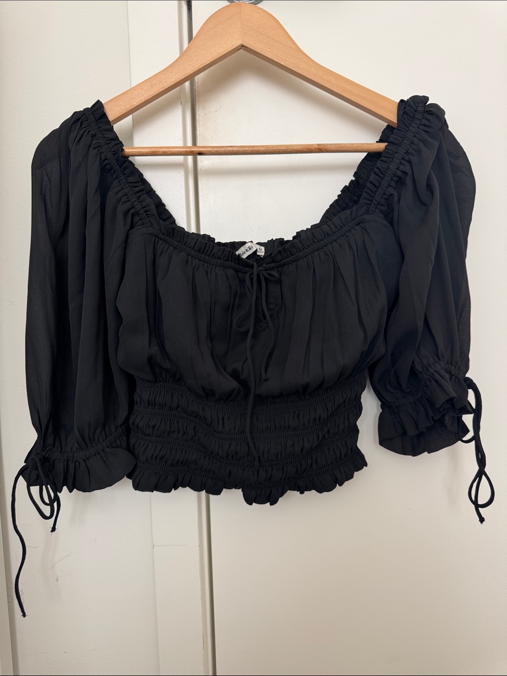 Abercrombie & Fitch Black Smocked Peasant Blouse